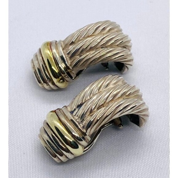 David Yurman Triple Cable Two-toned Clip-On Earrings 14K Sterling 925